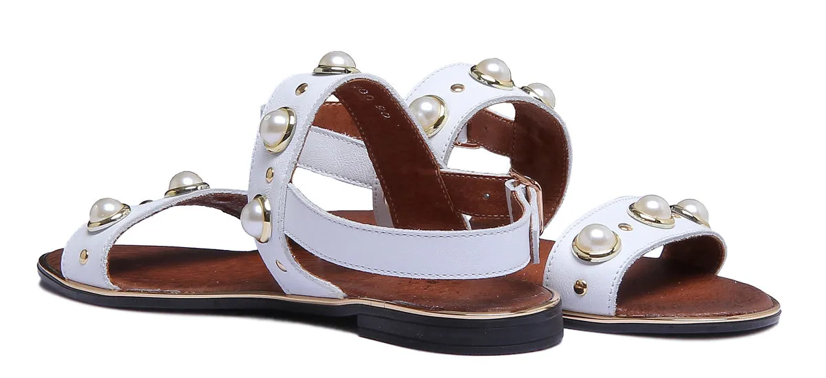 9200 Beaded Slingback Flat Sandal In White