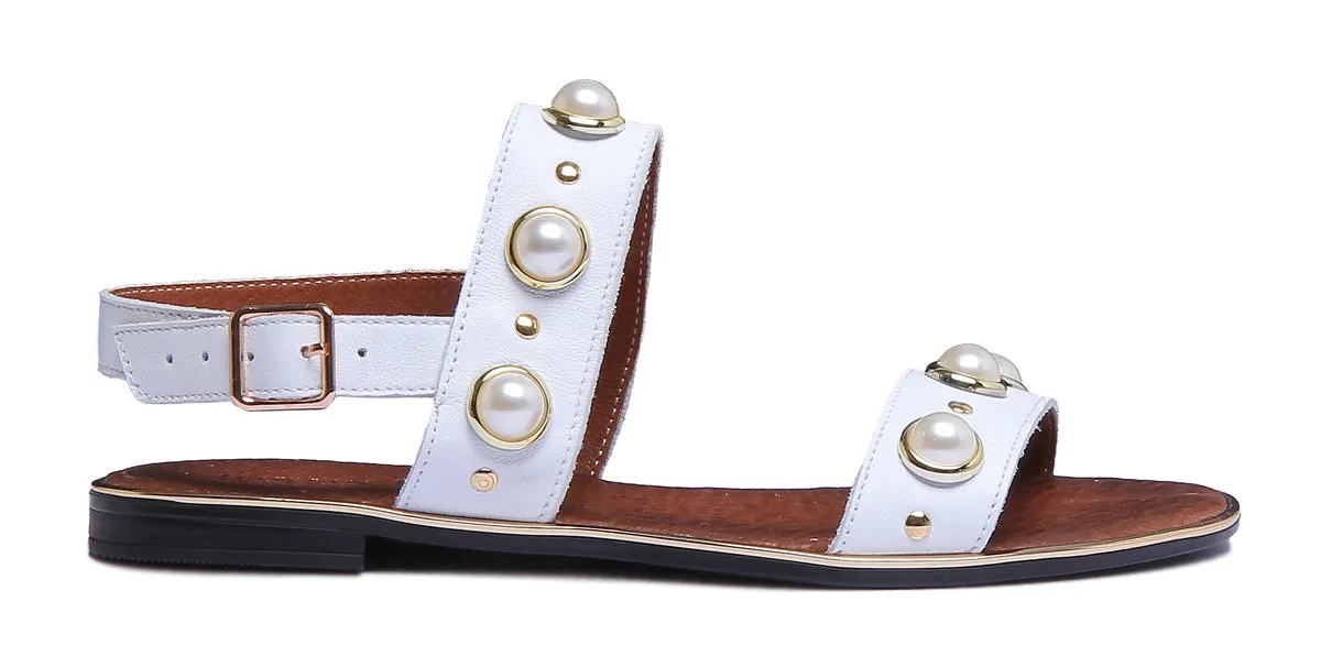 9200 Beaded Slingback Flat Sandal In White