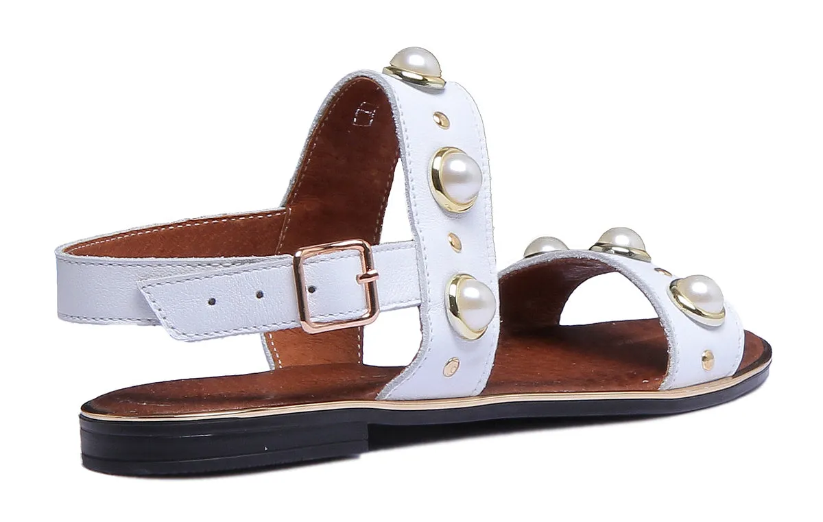 9200 Beaded Slingback Flat Sandal In White