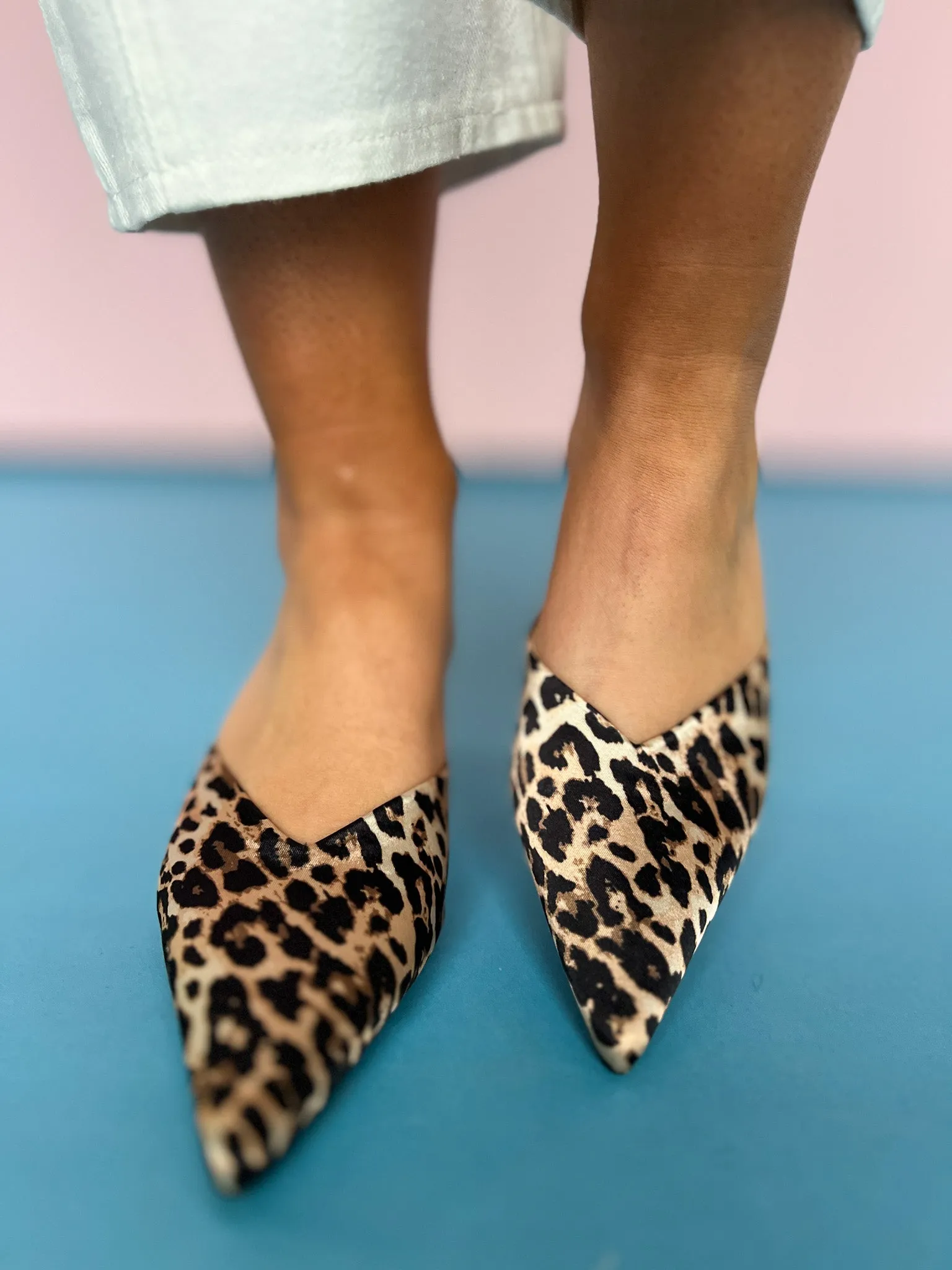 Animal Print Point Toe Mule Kitten Heels