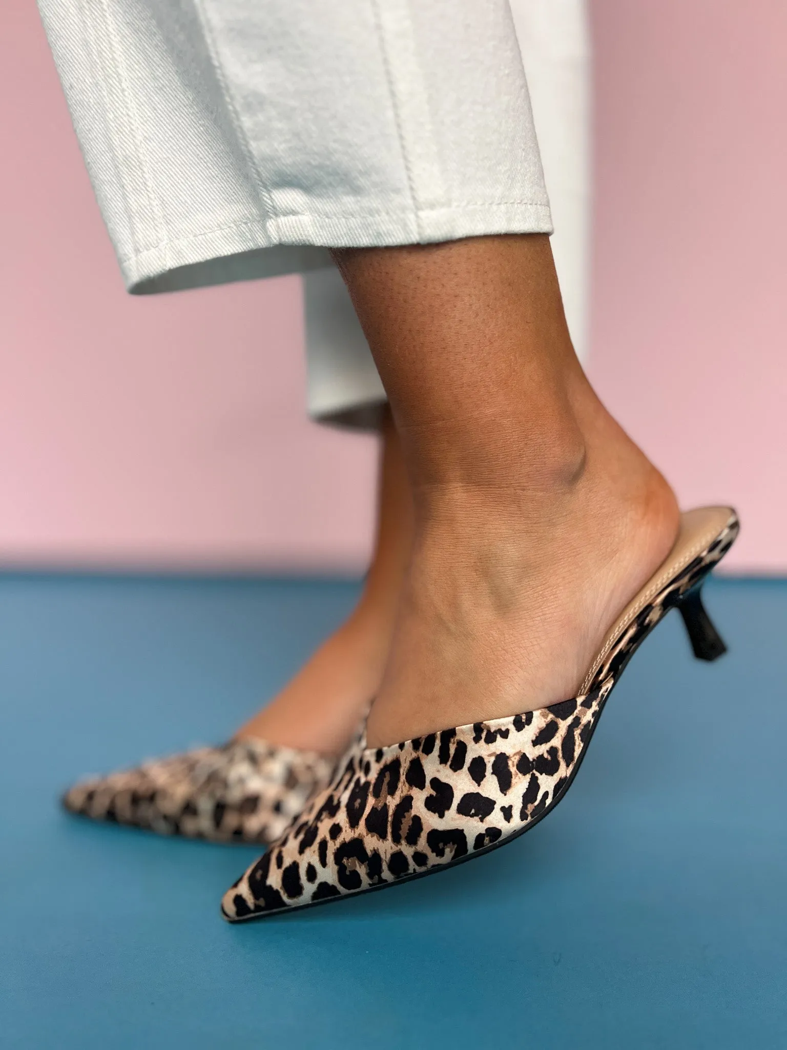 Animal Print Point Toe Mule Kitten Heels