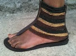 Ankle length brown beaded masai/maasai/masaai gladiator sandals made in Kenya with free shipping