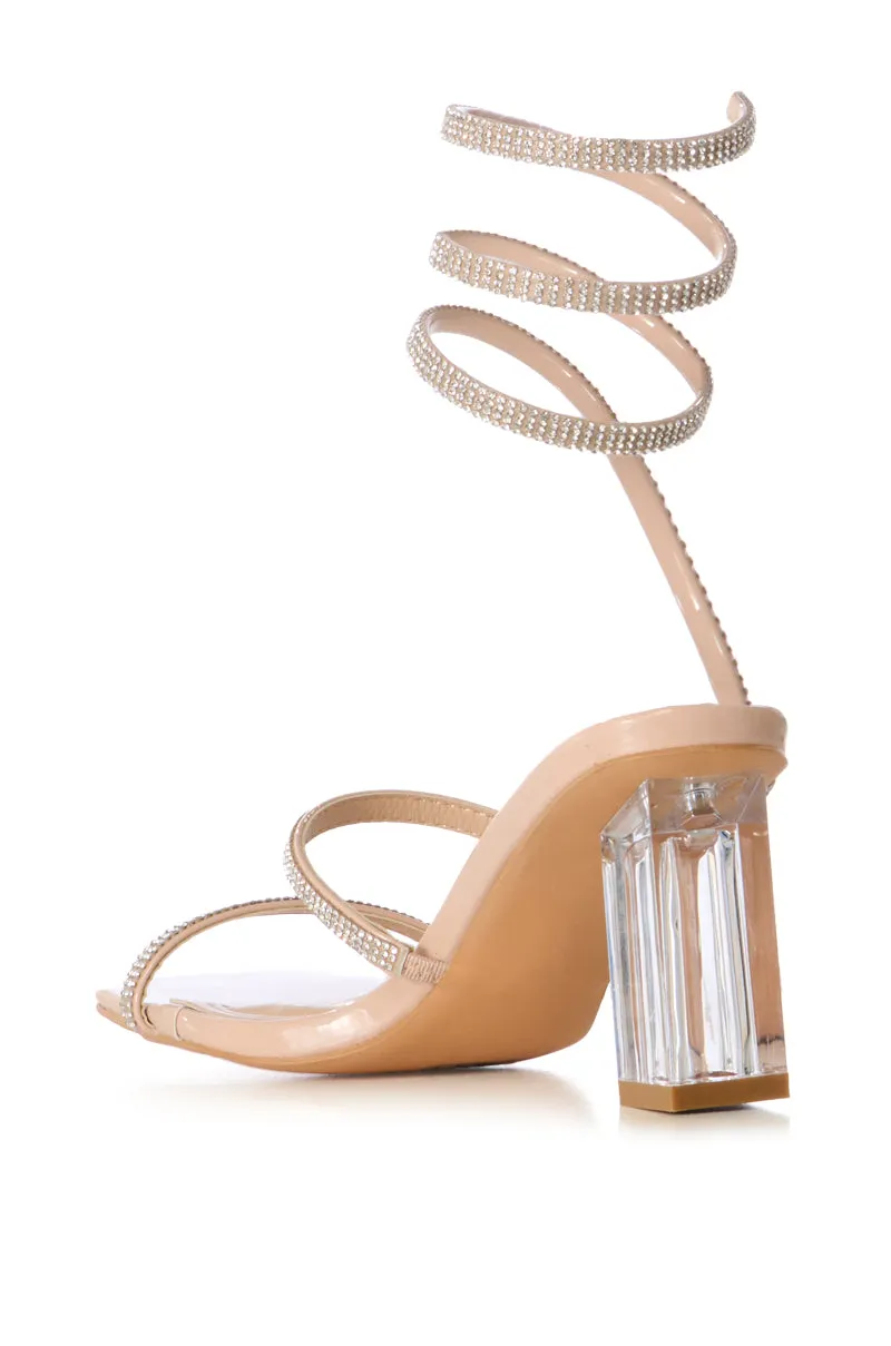 AZALEA WANG BELLONA NUDE SANDAL WITH EMBELLISHED COIL WRAP