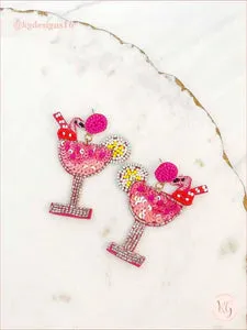 Beaded Earrings, Flamingo Mixed Drink