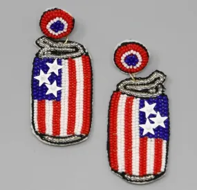 Beaded Earrings, Patriotic Canned Beverages