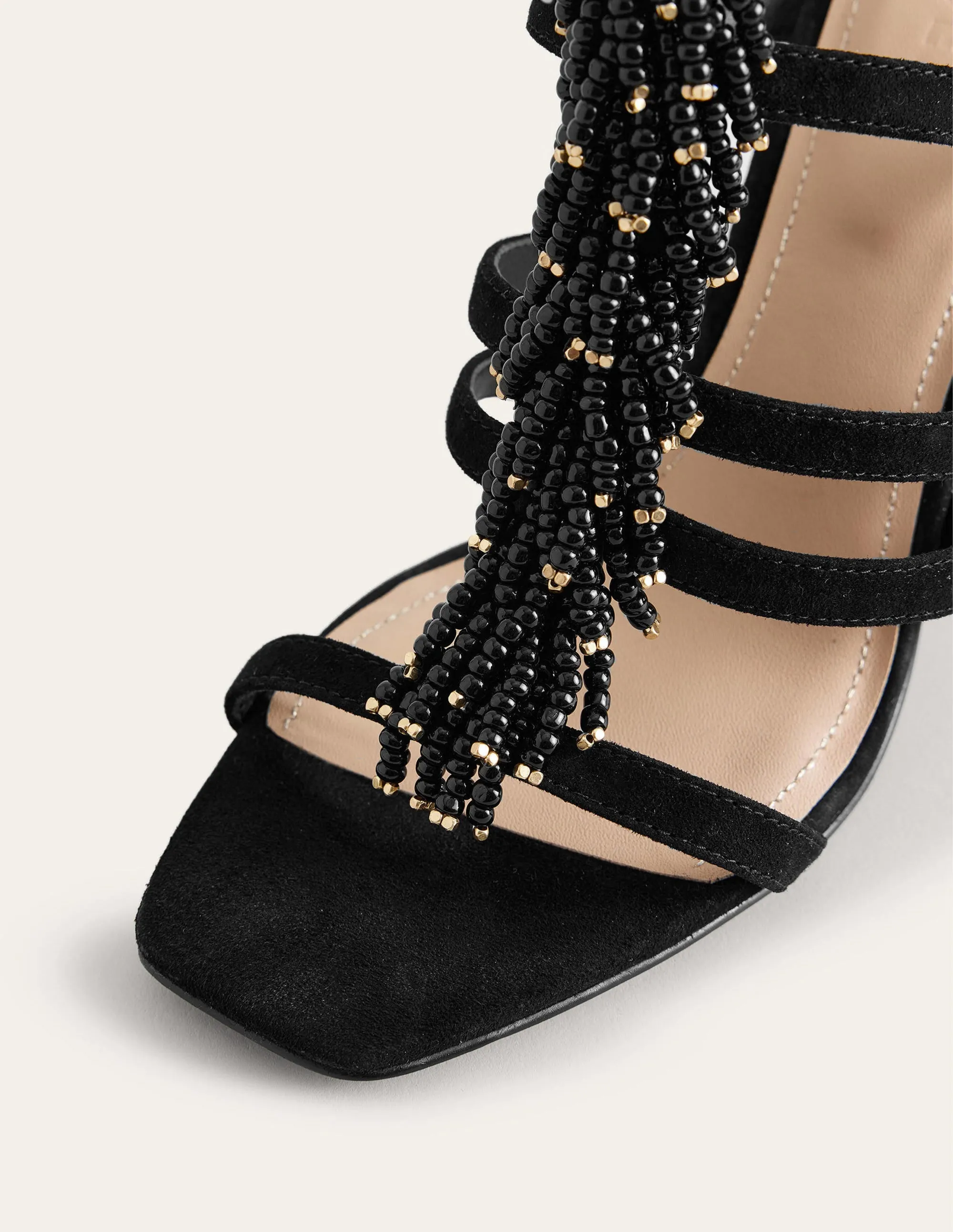 Beaded Heeled Sandals-Black