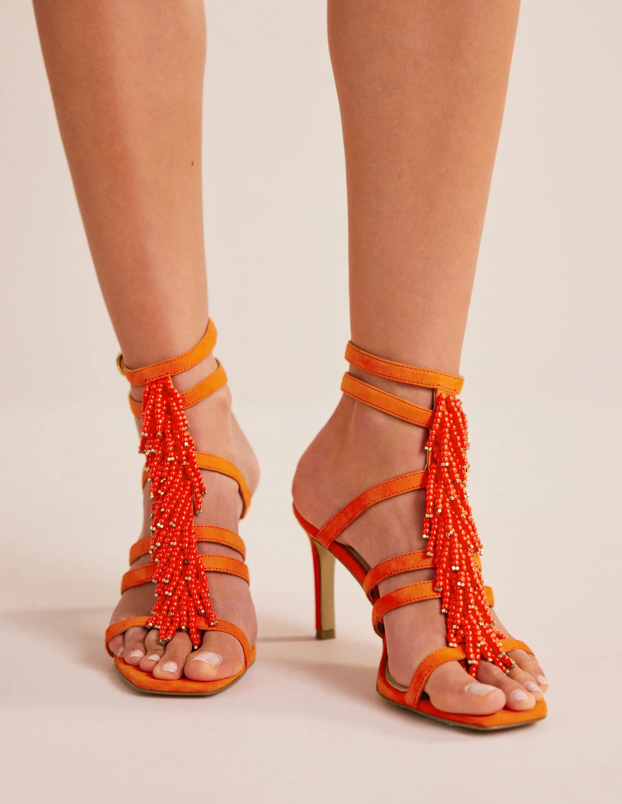 Beaded Heeled Sandals-Blood Orange