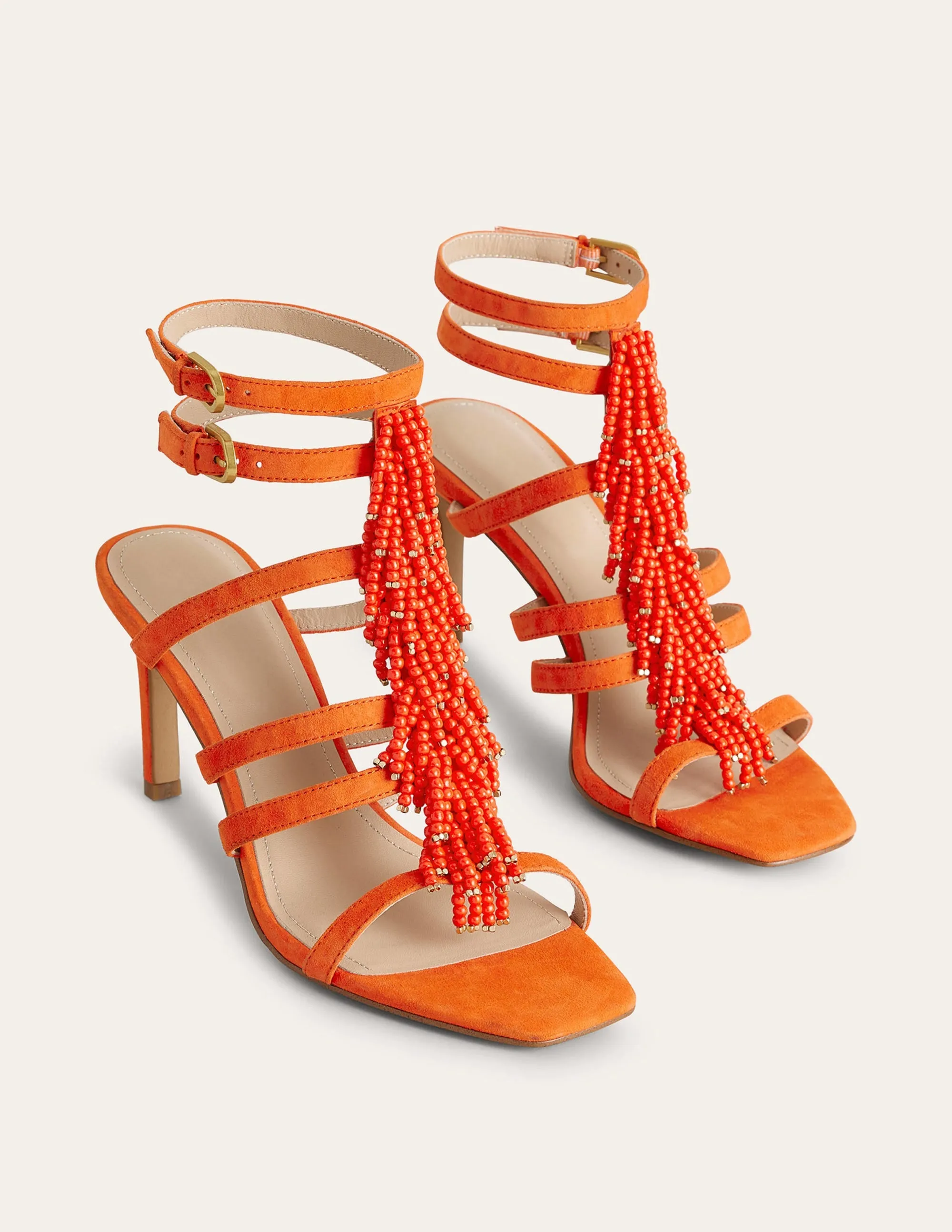 Beaded Heeled Sandals-Blood Orange