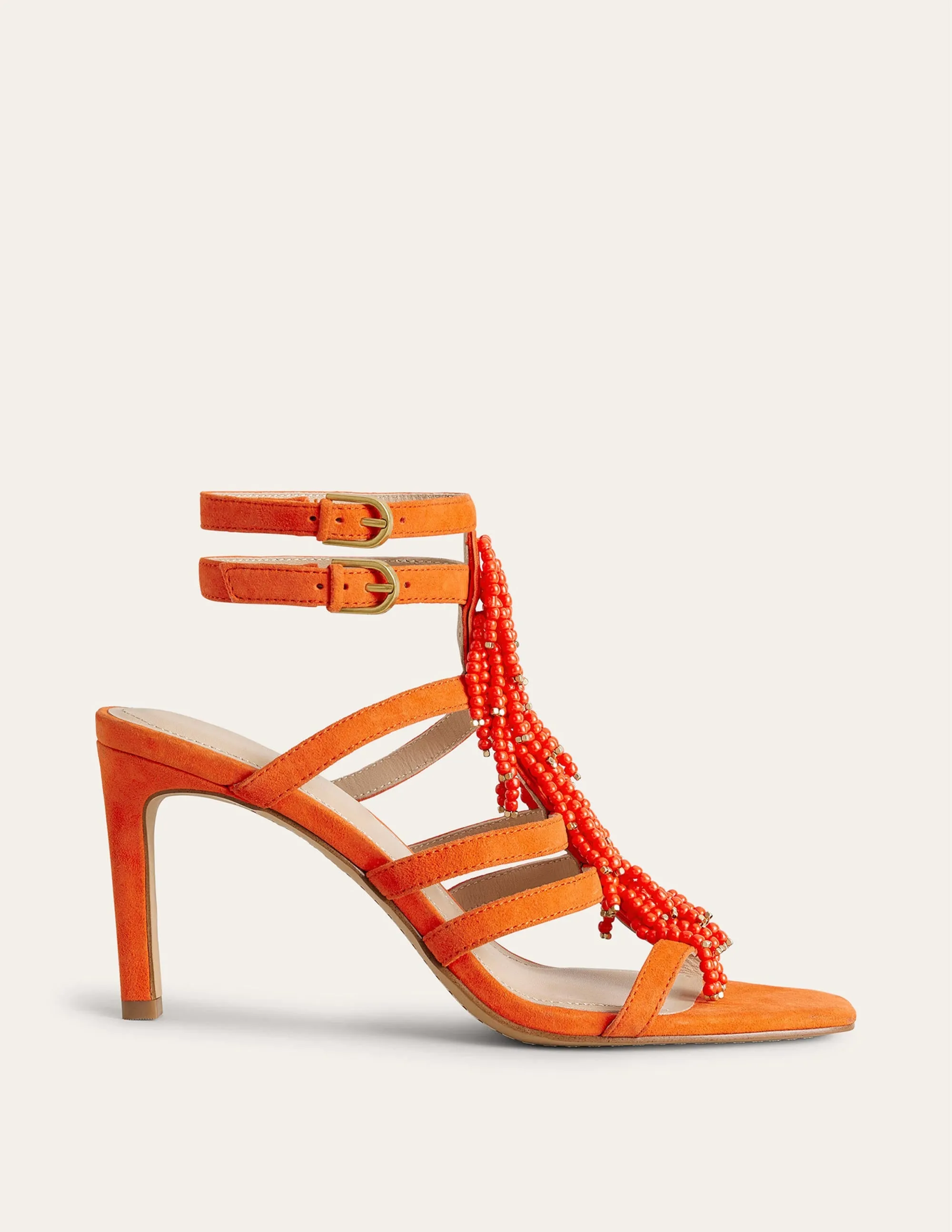 Beaded Heeled Sandals-Blood Orange