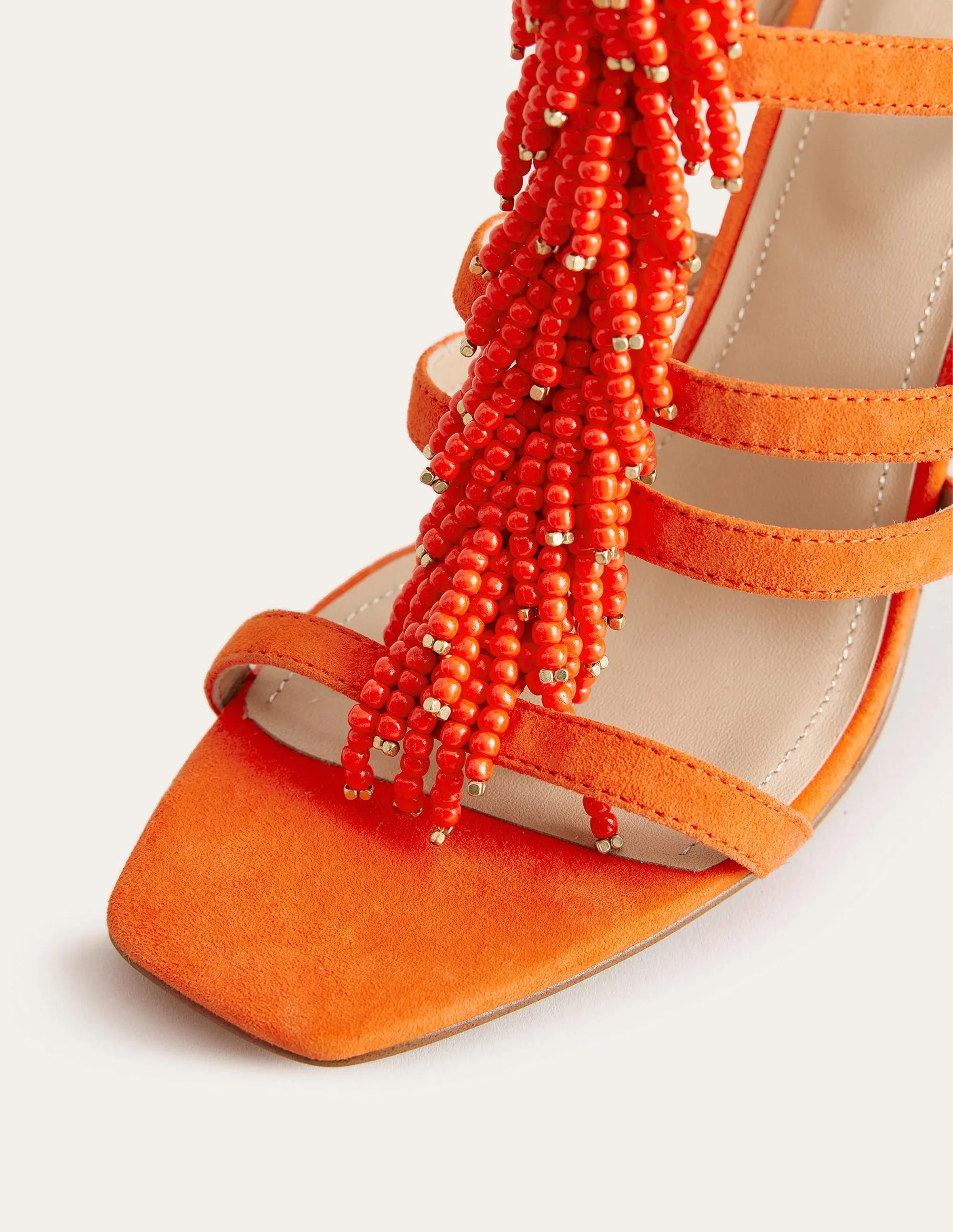 Beaded Heeled Sandals-Blood Orange