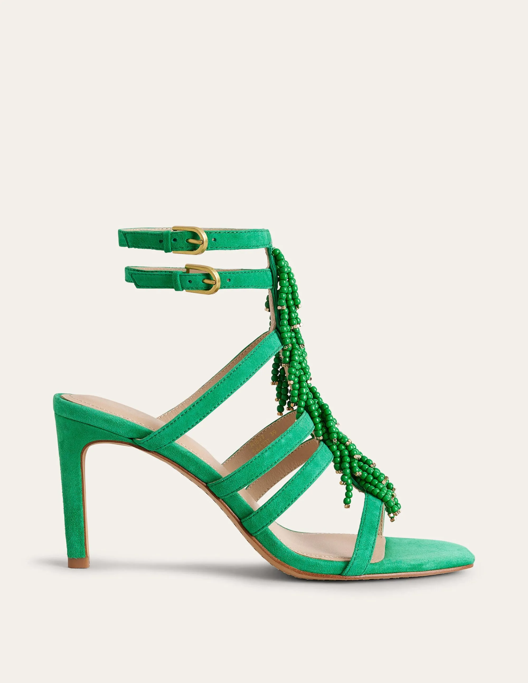 Beaded Heeled Sandals-Rich Emerald Green