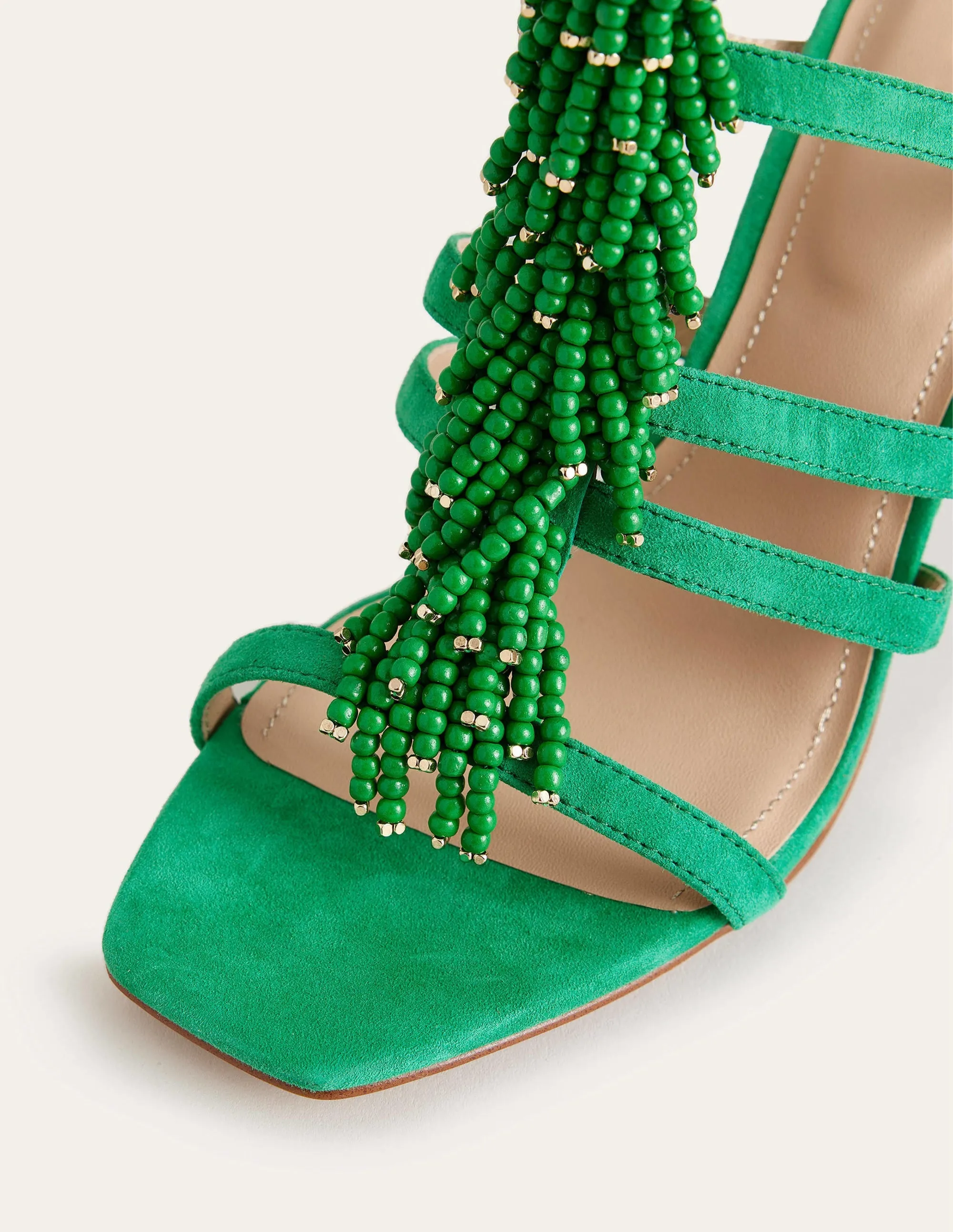 Beaded Heeled Sandals-Rich Emerald Green