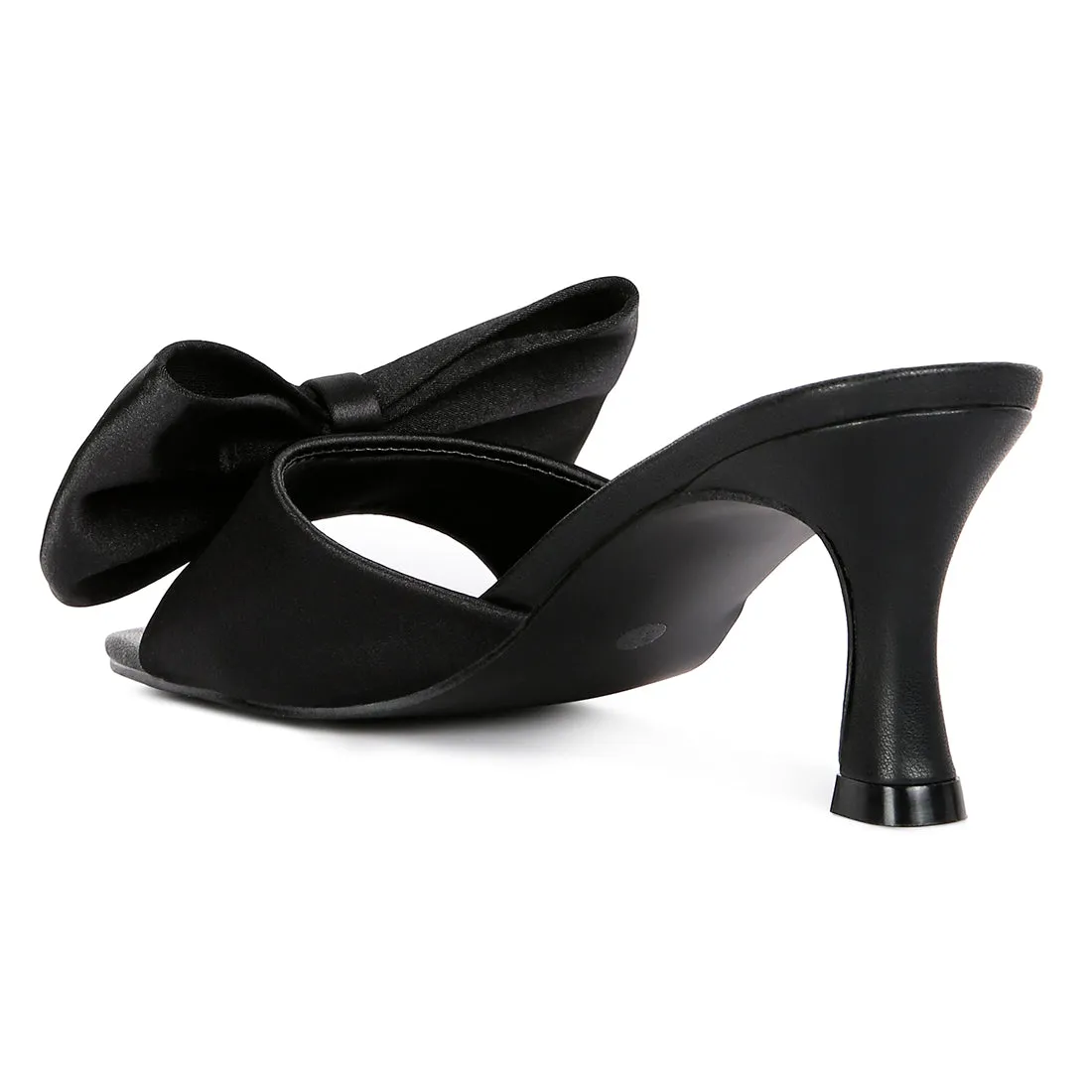 Black Satin Bow Kitten Heel Sandals