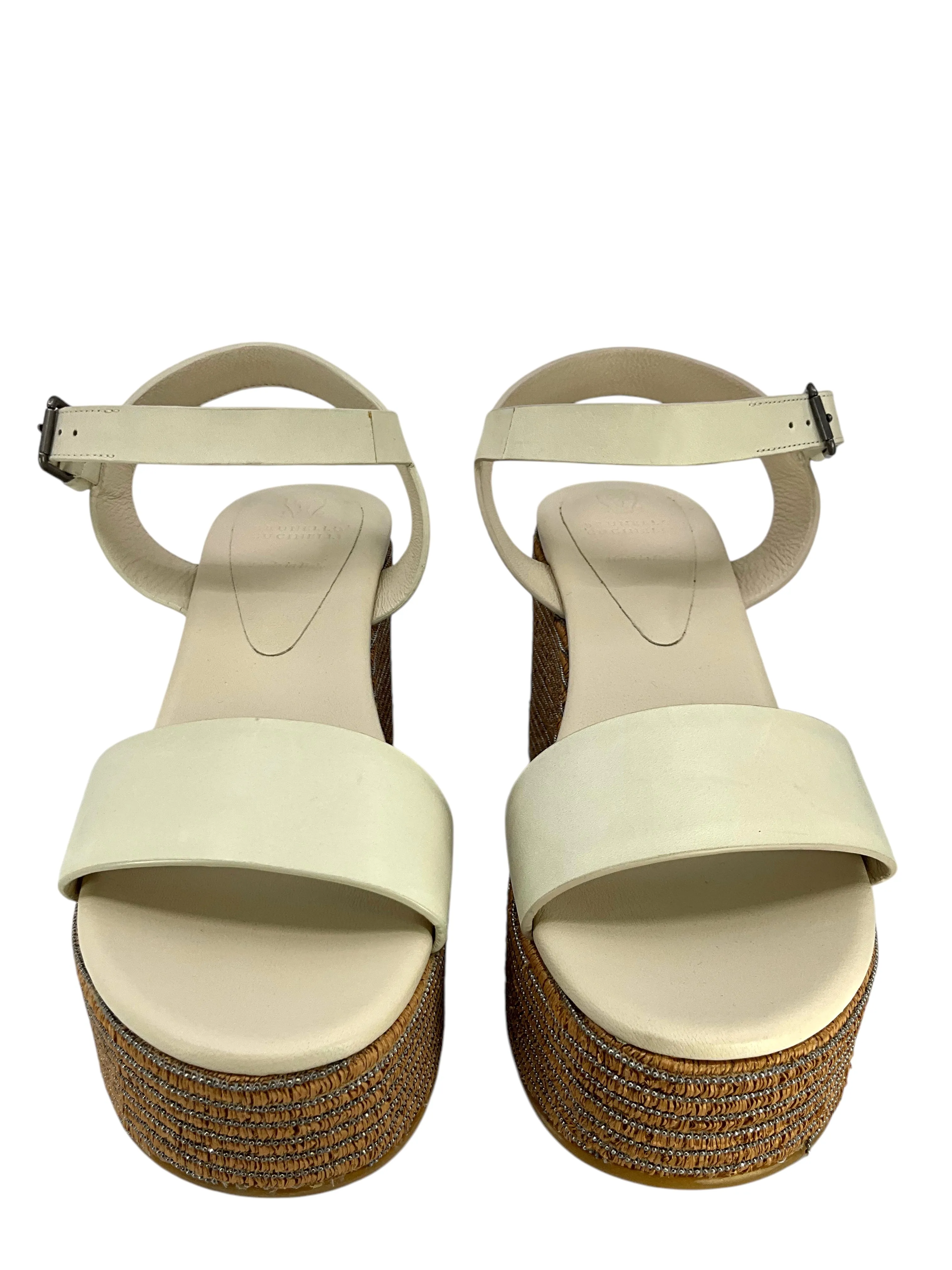 Brunello Cucinelli Beaded Espadrille Platform Wedge Sandals Size 8