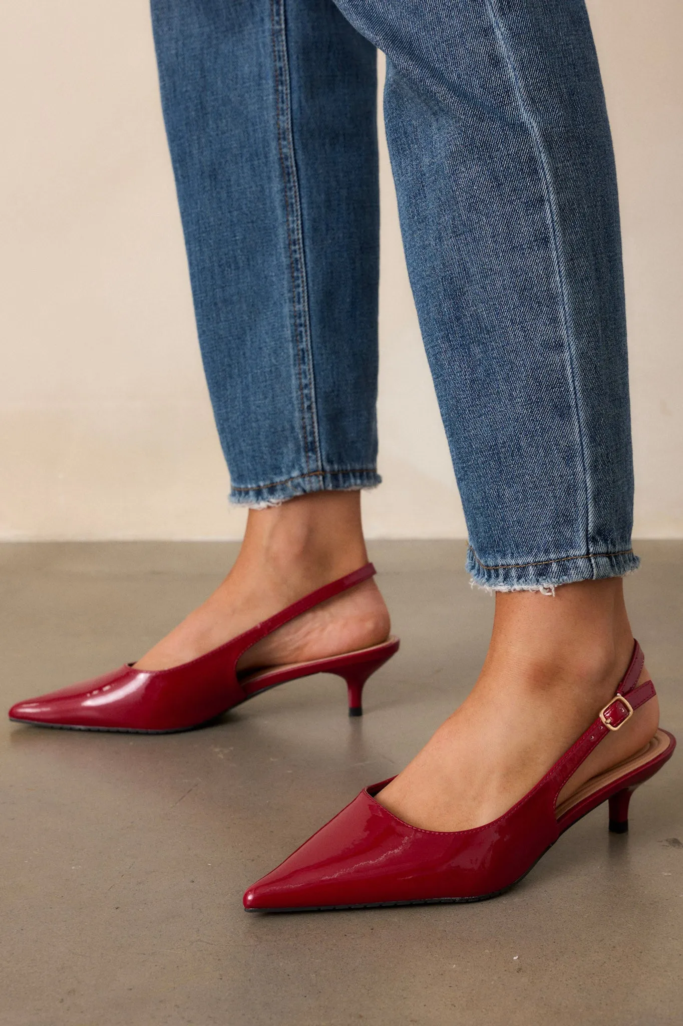 Celestial Dreams Burgundy Pointed-Toe Slingback Kitten Heels