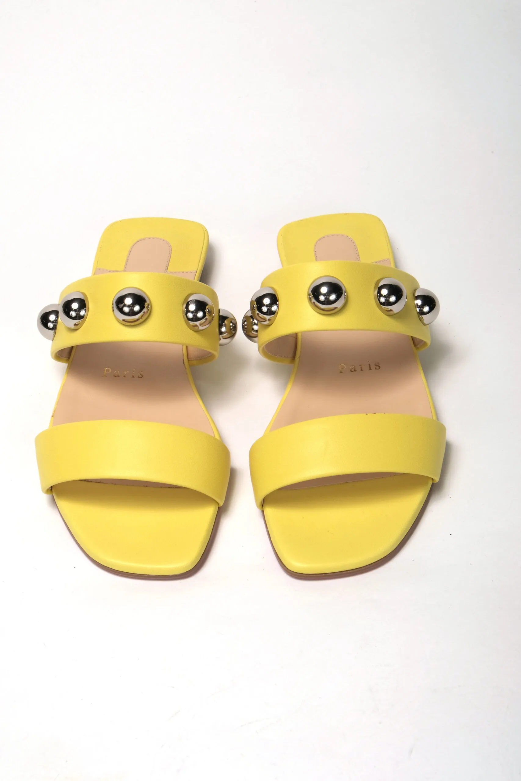 Christian Louboutin Bright Yellow Silver Wide Strap Studded Flat