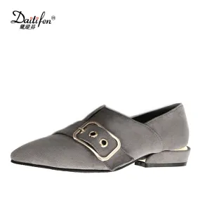 Daitifen 2018 Spring Elegant Mental Buckle Pointed Toe Ladies Flat Shoe Fancy Flock Shoes Women Flats Casual Slip-on Women Flats