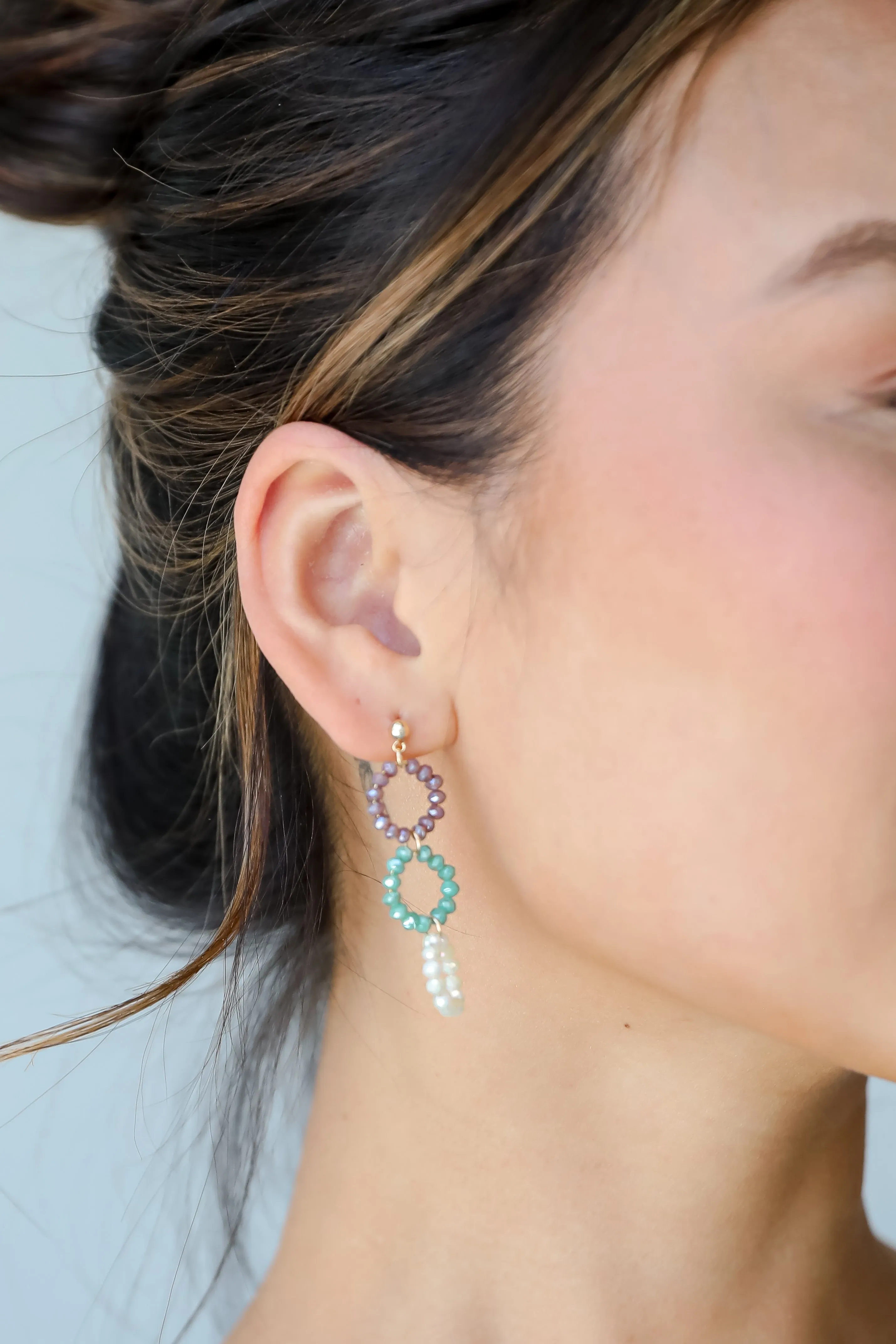 FINAL SALE - Melissa Teal Beaded Circle Drop Earrings