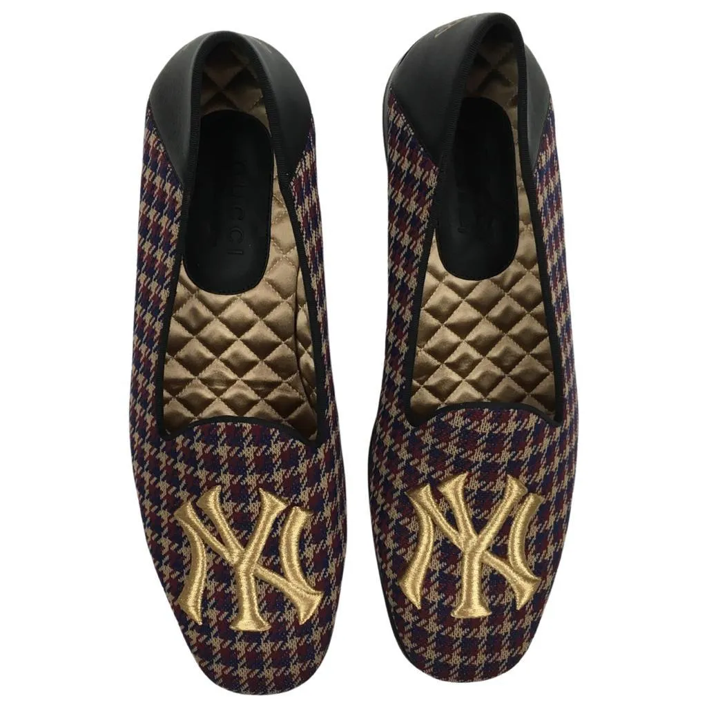 Gucci Men’s NY Yankee Wool Loafers Flat Crossing Check Multicolor