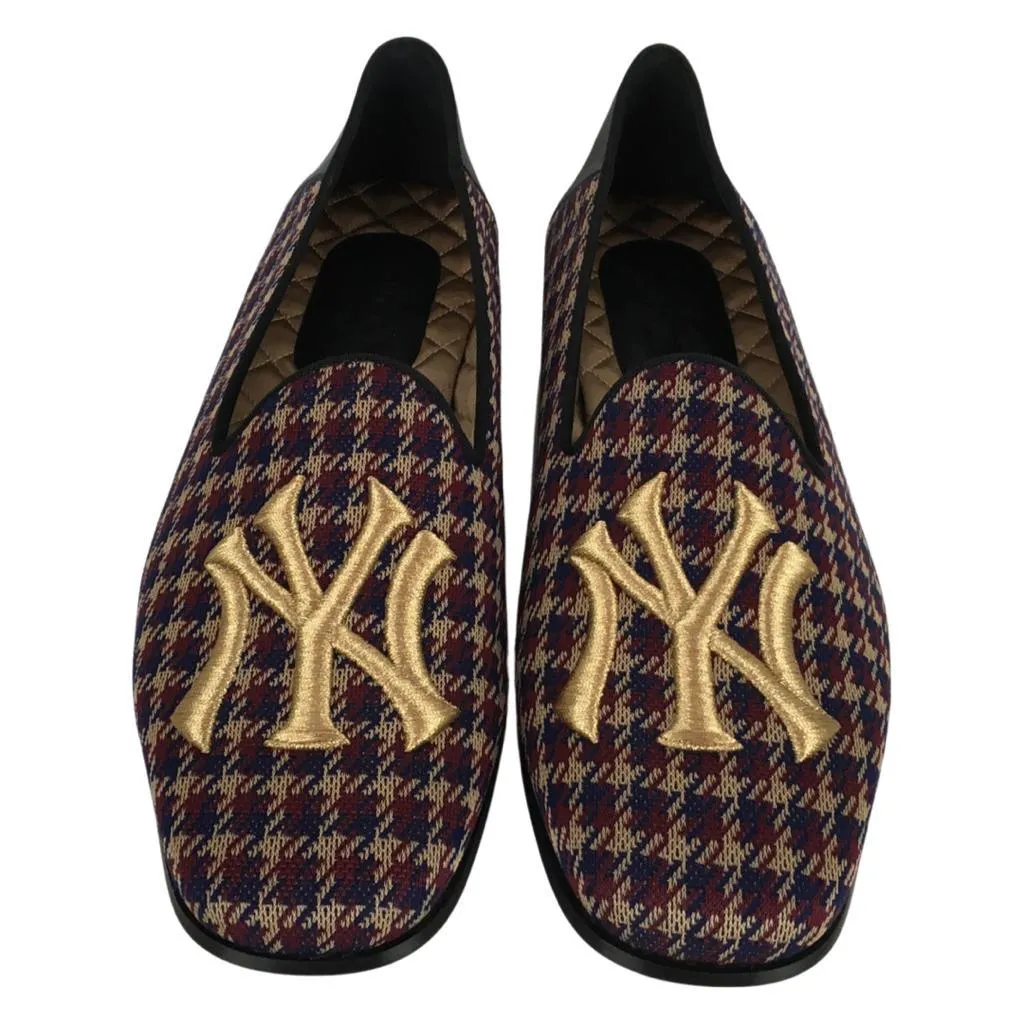 Gucci Men’s NY Yankee Wool Loafers Flat Crossing Check Multicolor