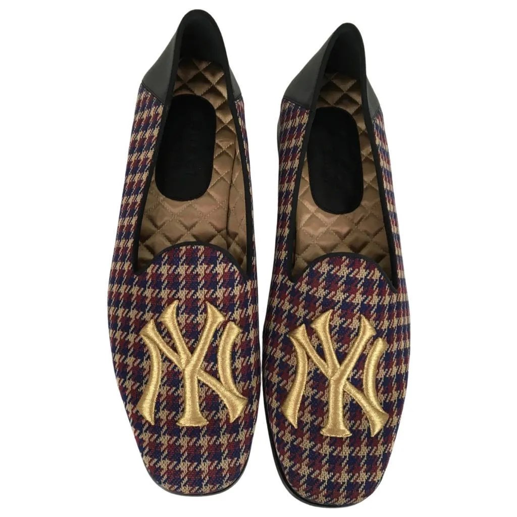 Gucci Men’s NY Yankee Wool Loafers Flat Crossing Check Multicolor