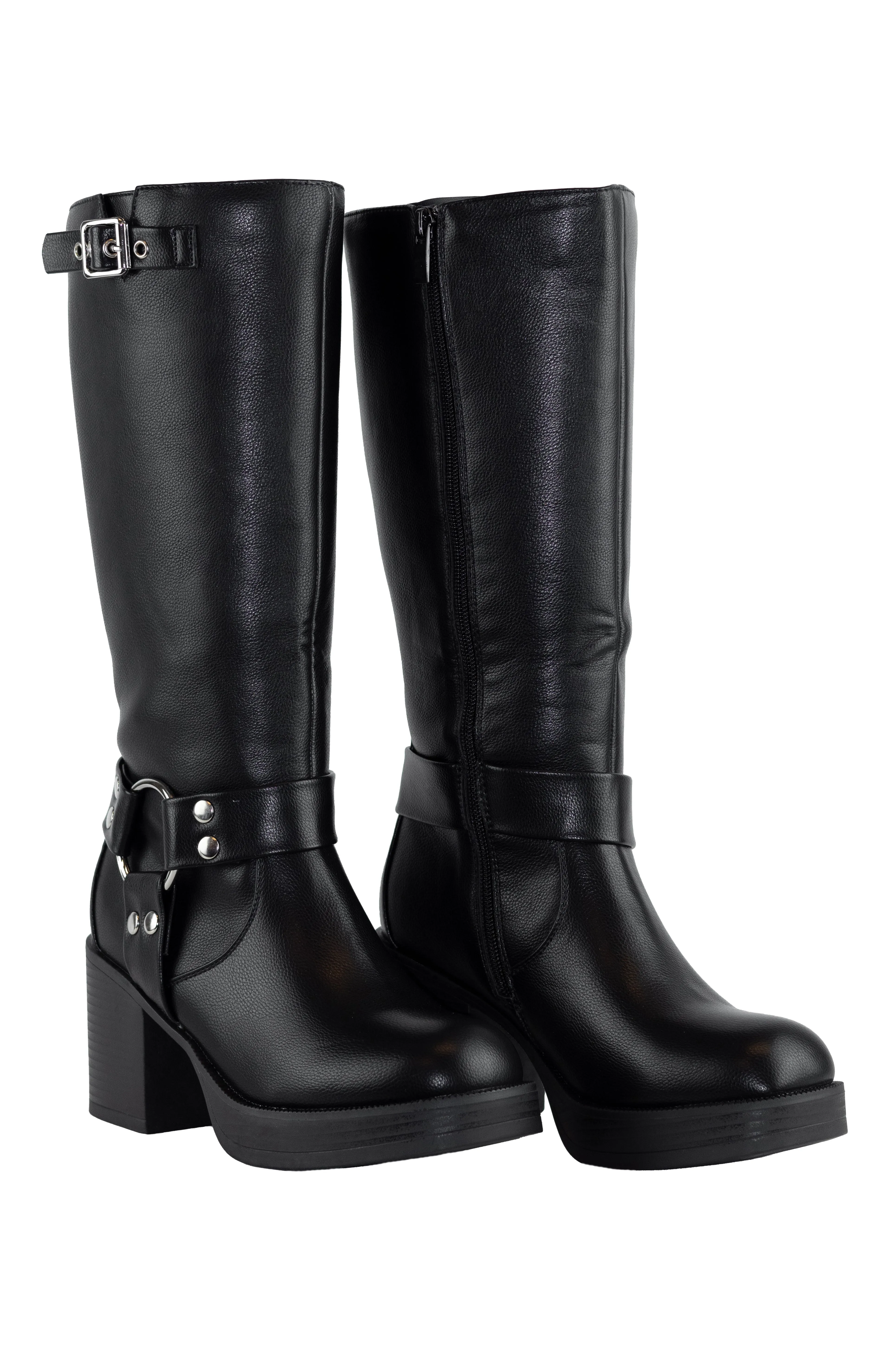 Joyce - Women's Knee High Boots Side Zipper Motorcycle Boots