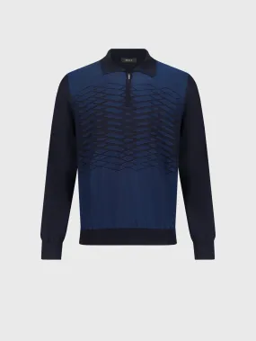 Knit Sweater with Textured Pattern Dark Navy