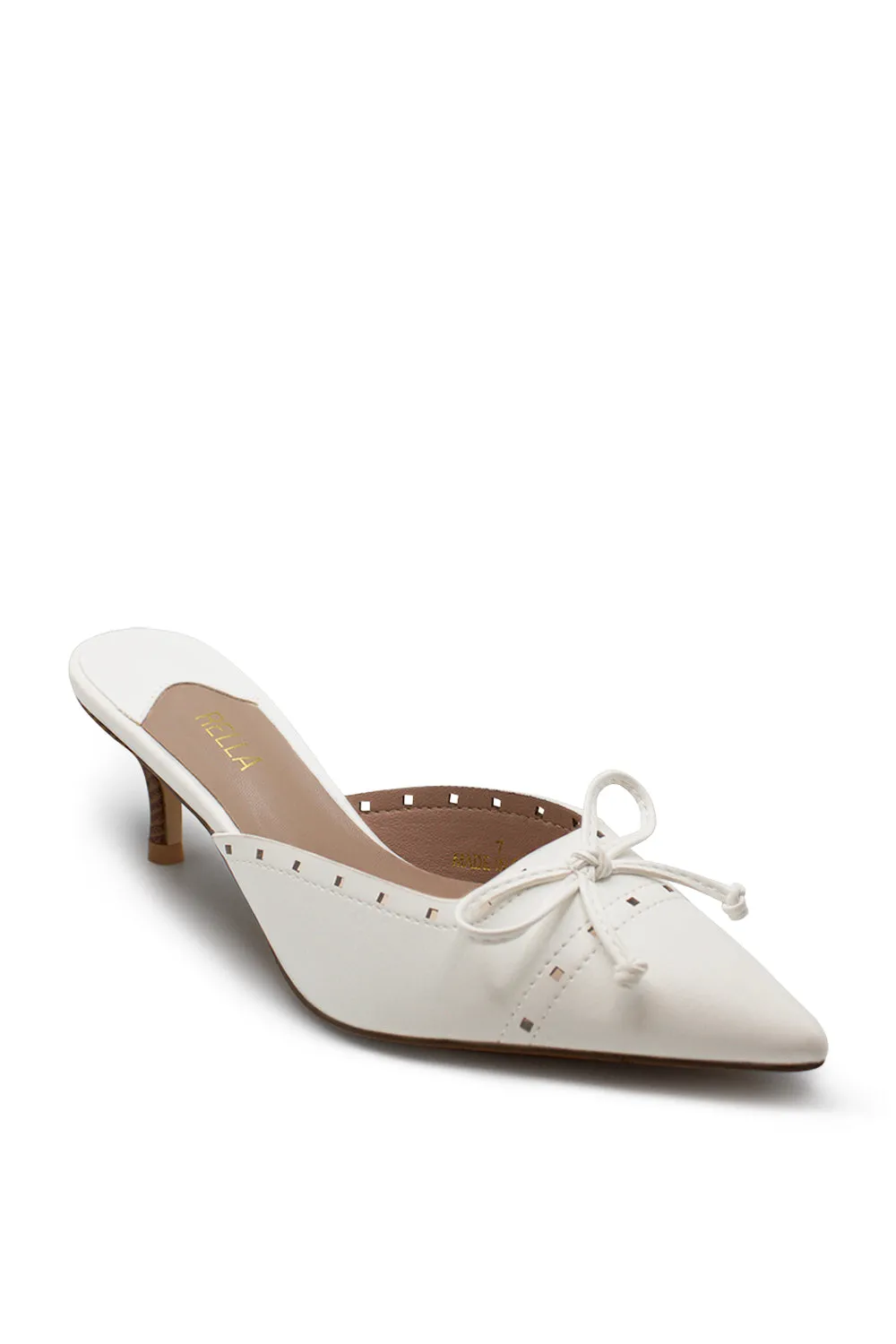 Lillie Pointed Toe Kitten Heel - White