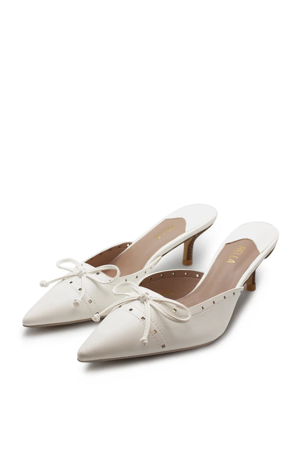 Lillie Pointed Toe Kitten Heel - White