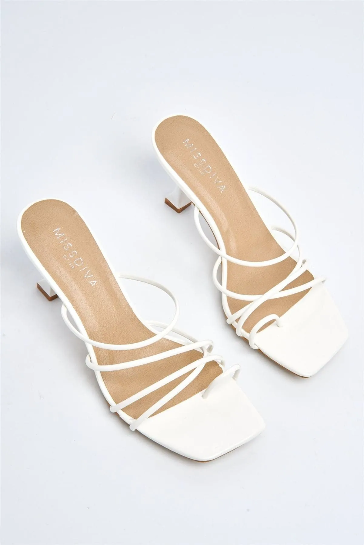 Lucie Kitten Heel Strappy Mule in White