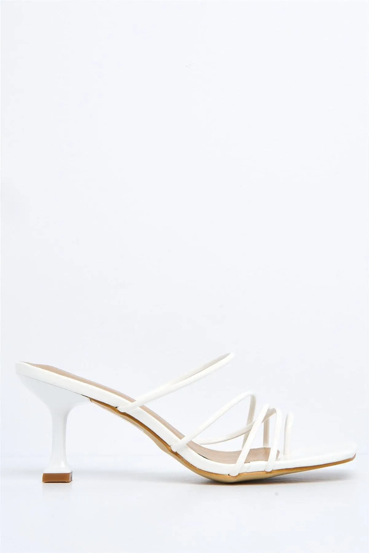 Lucie Kitten Heel Strappy Mule in White