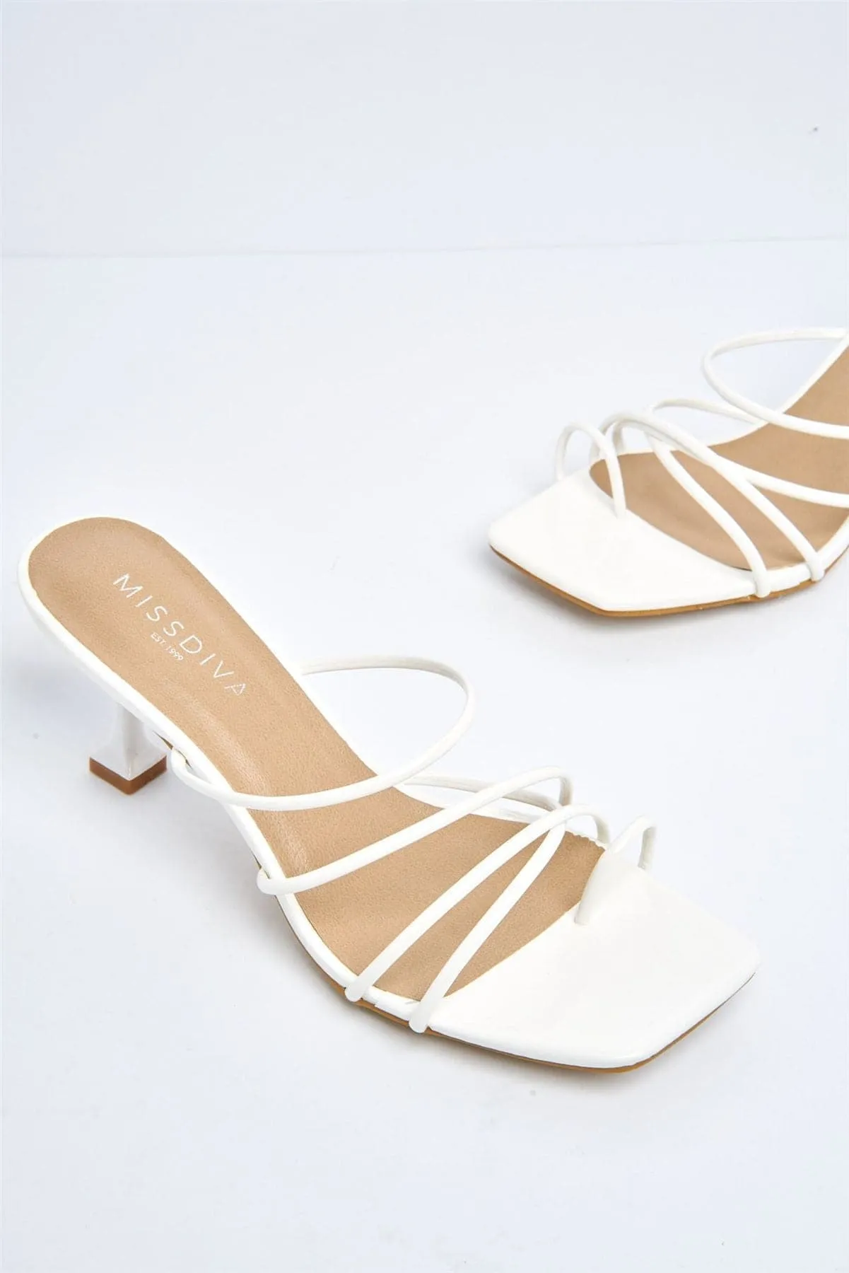 Lucie Kitten Heel Strappy Mule in White