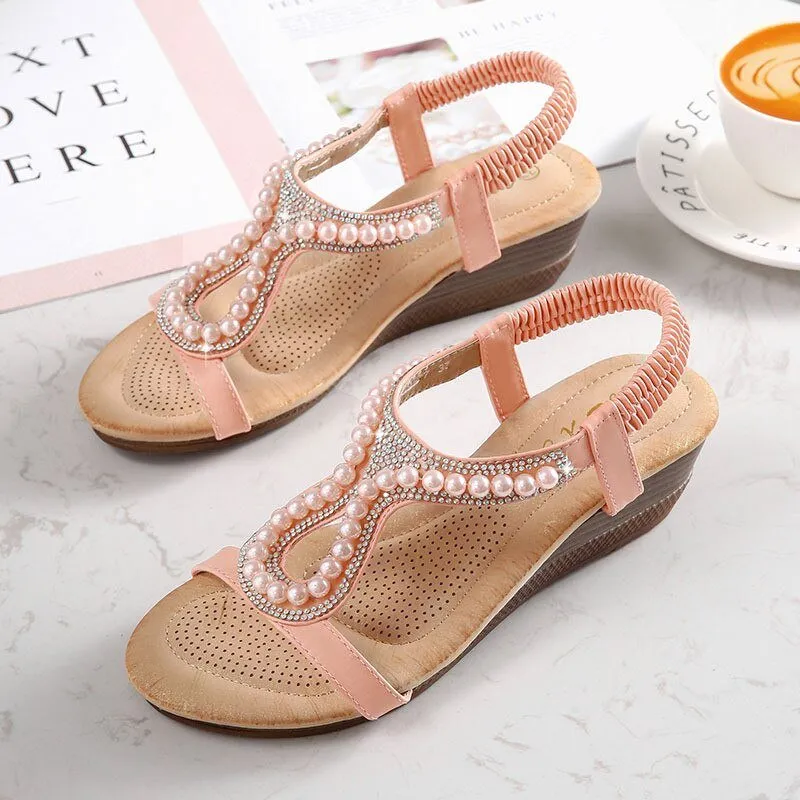 MVVJKE Beaded Elastic Heel Sandal Shoes