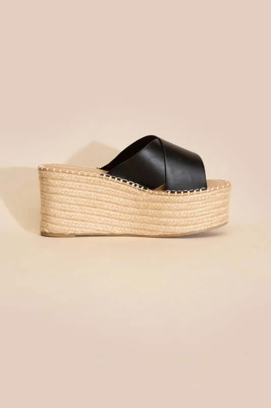 Partner-s Raffia Platform Wedges Slides Sandals