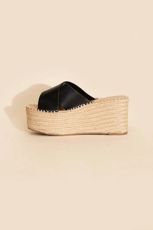 Partner-s Raffia Platform Wedges Slides Sandals