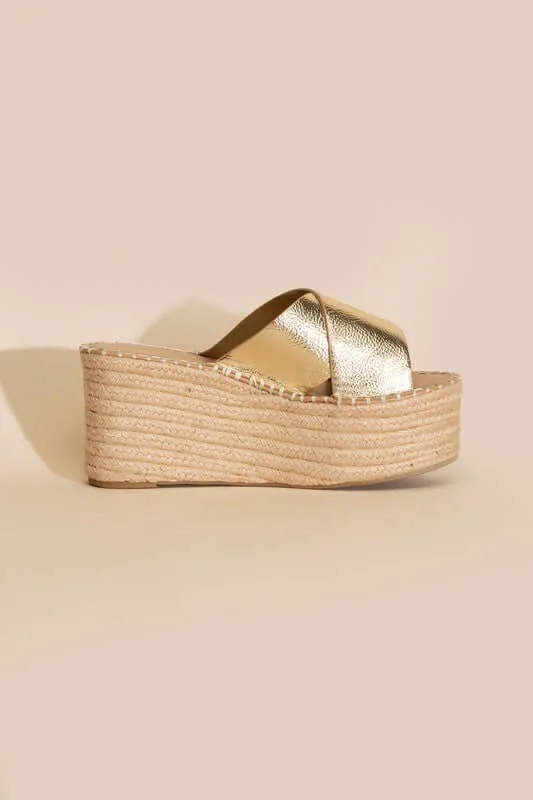 Partner-s Raffia Platform Wedges Slides Sandals