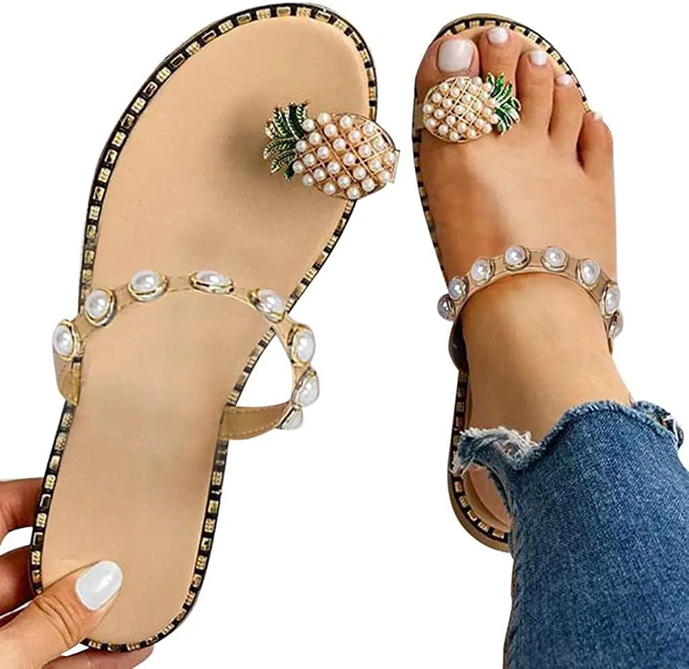 Pineapple Pearl Beaded Summer Sandals