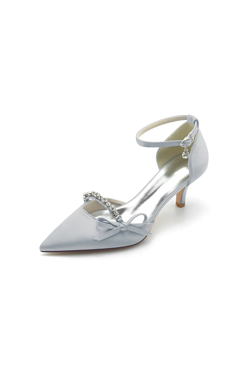 Pointed Toe Rhinestone Kitten Heels With Bow