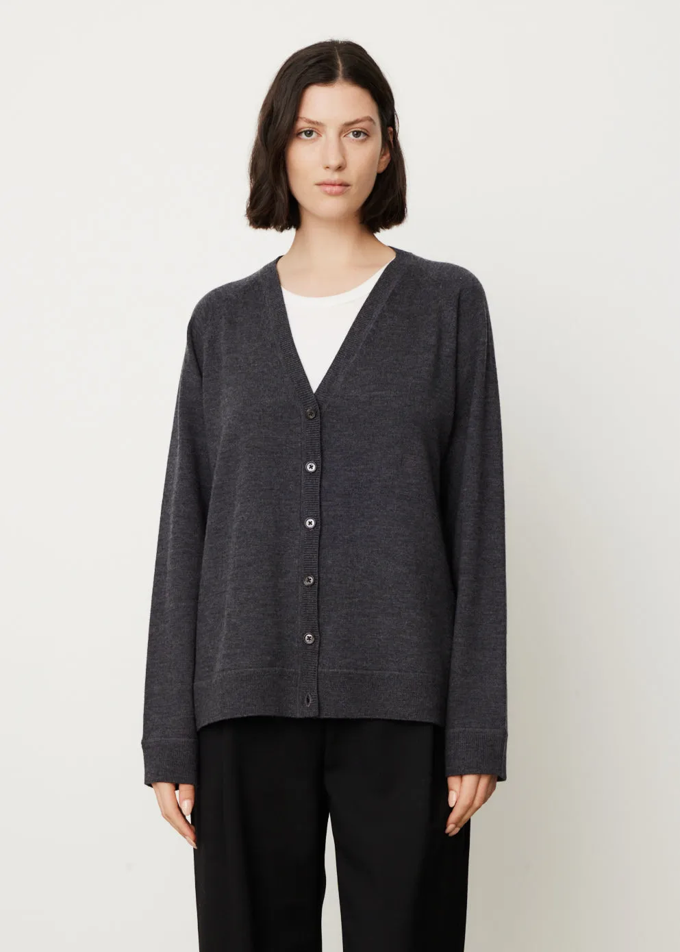 Raglan-Sleeve Wool Cardigan