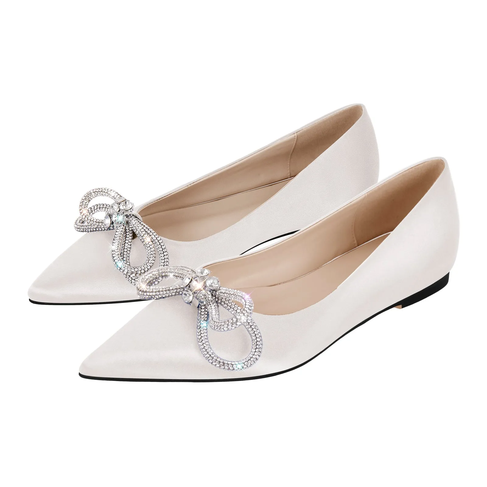 Rhinestones Bow Pointed Toe Flats