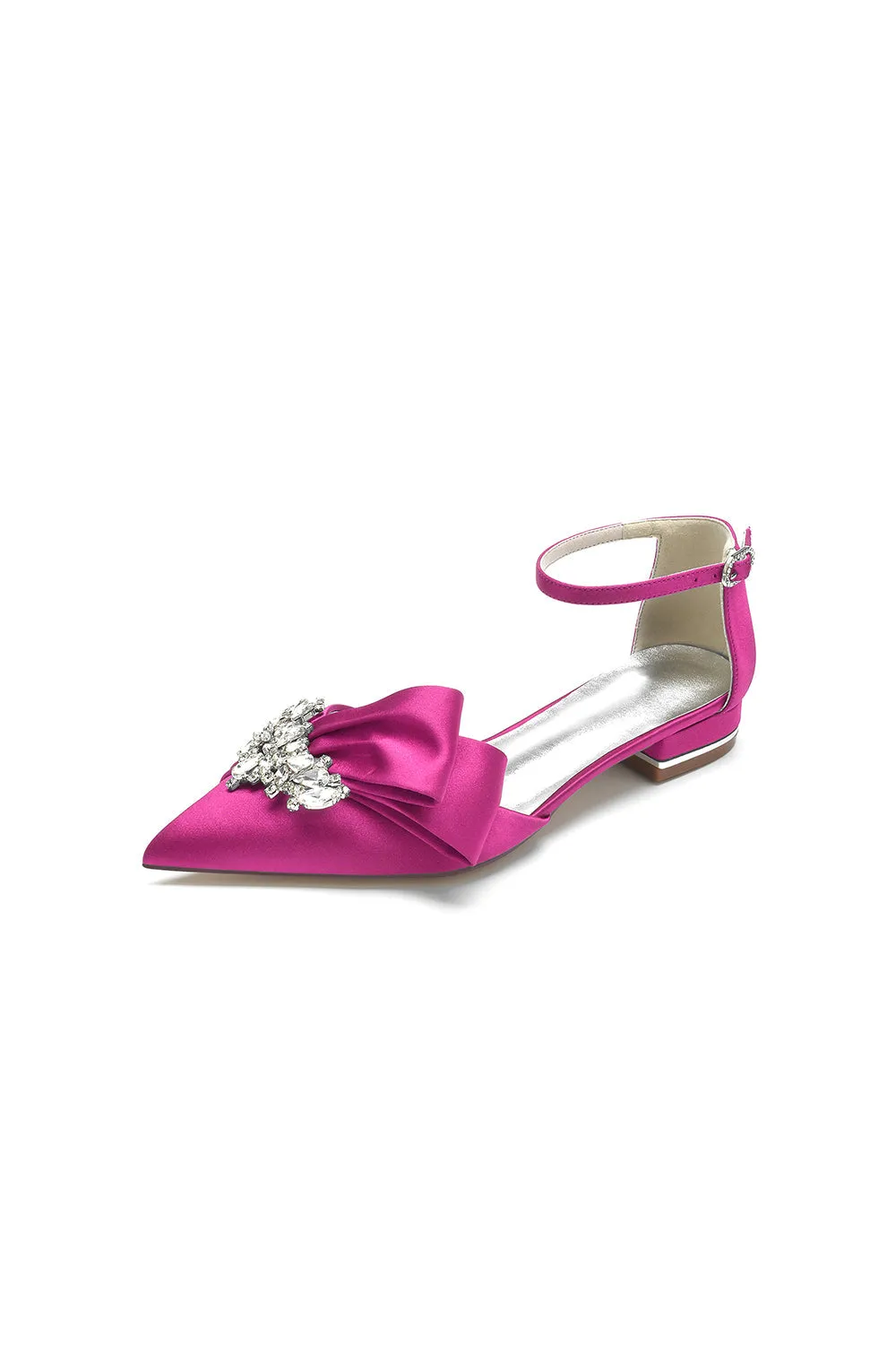 Satin Beaded Pointed Toe Ankle Strap Buckle Kitten Heels