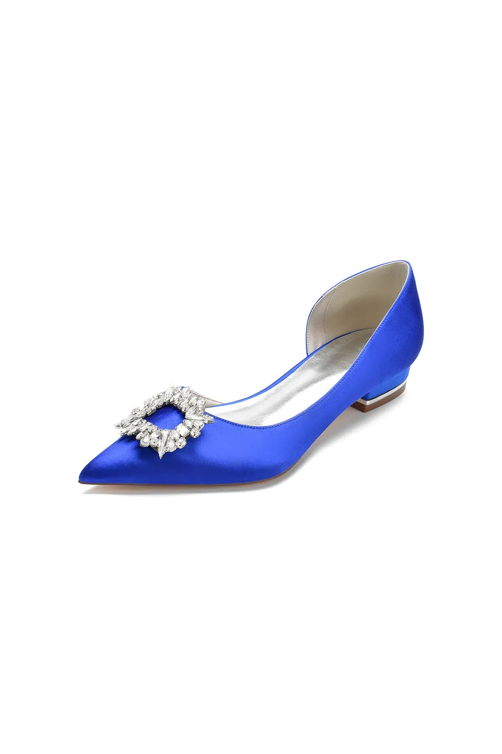 Satin Pointed Toe Kitten Heels With Rhinestone