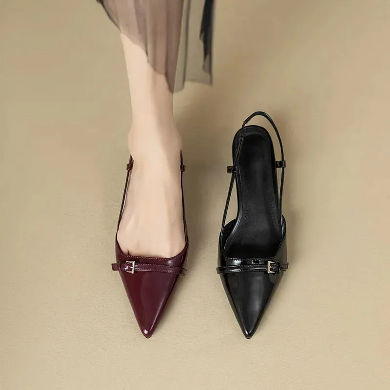 Shiny Leather Slingback with Kitten Heel