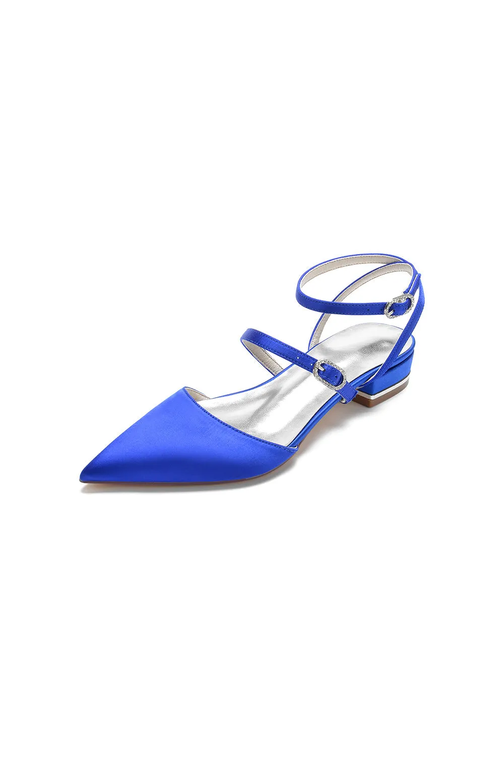 Simple Satin Pointed Toe Buckle Kitten Heels