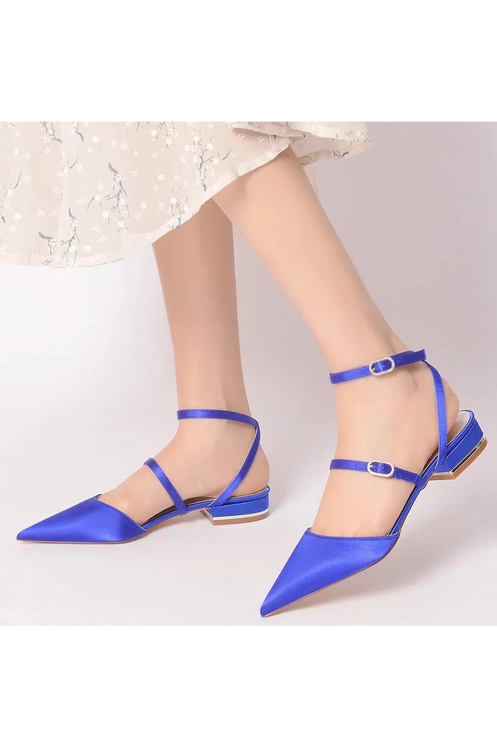 Simple Satin Pointed Toe Buckle Kitten Heels