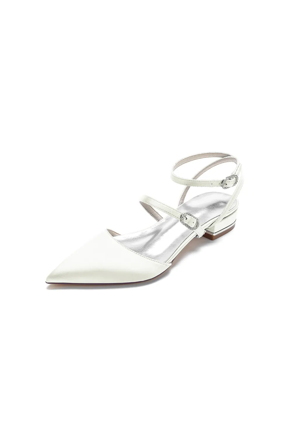 Simple Satin Pointed Toe Buckle Kitten Heels