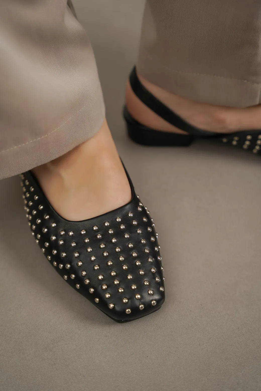 STUDDED SLINGBACK FLATS