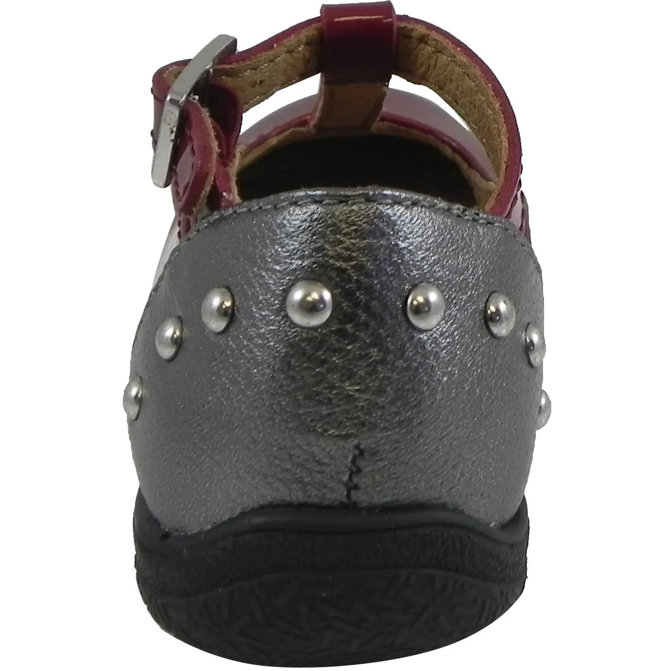 Umi Patent Leather T-Strap Studded Mary Jane Flats Burgundy