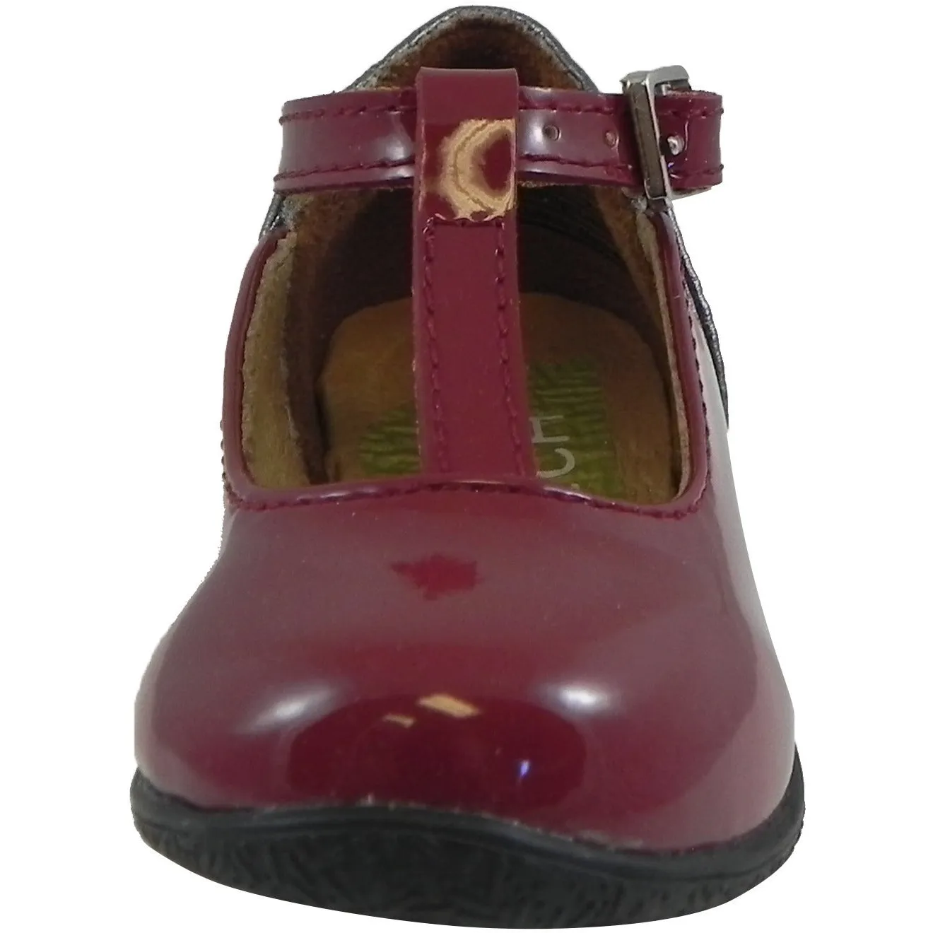 Umi Patent Leather T-Strap Studded Mary Jane Flats Burgundy